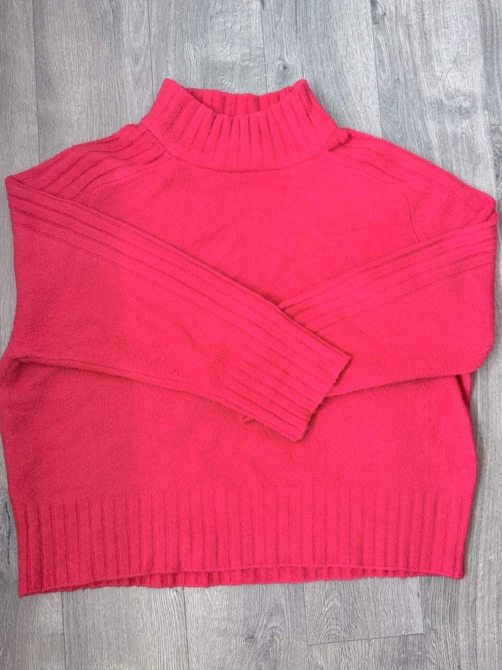 Women's Bright Red Turtleneck Ribbed Sweater
